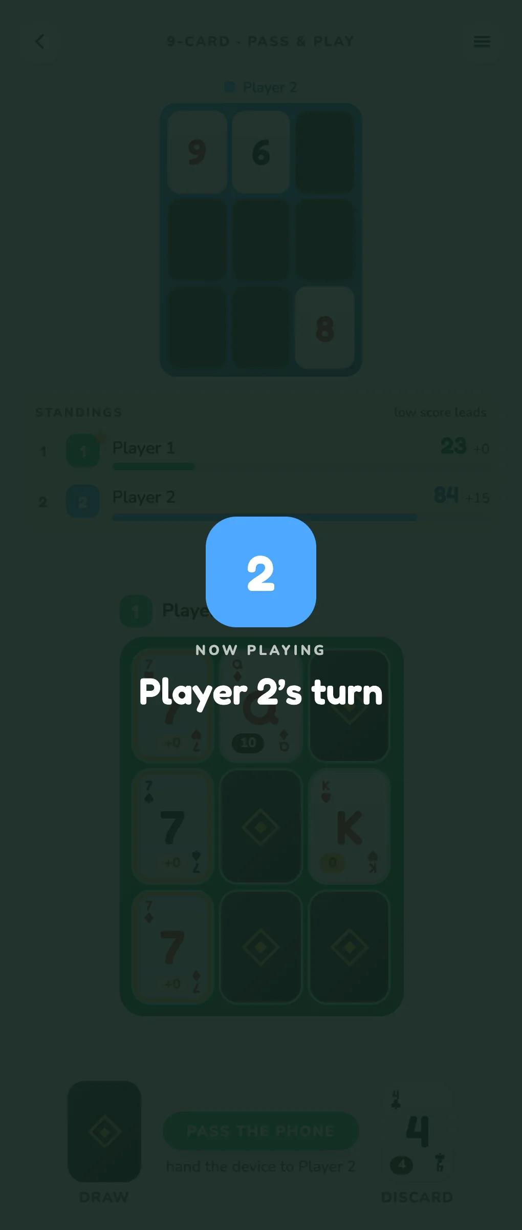 The hand-off screen shown between turns in pass-and-play